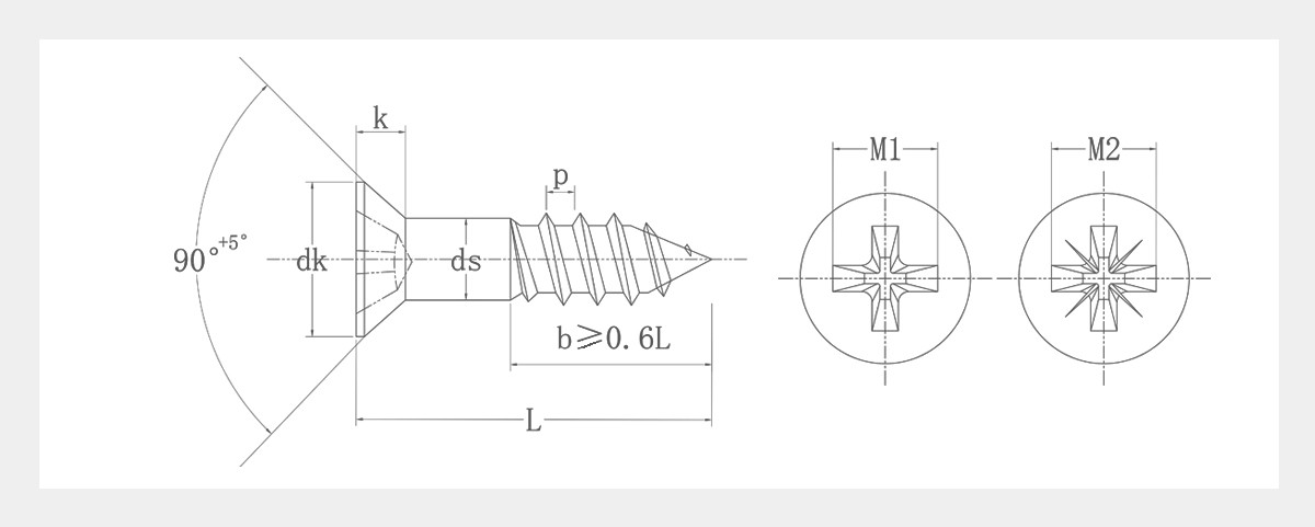 Flat Head Phillips Wood Screw 2D