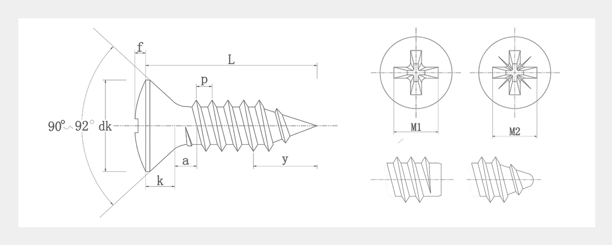 Raised Head Countersunk Screws 2D